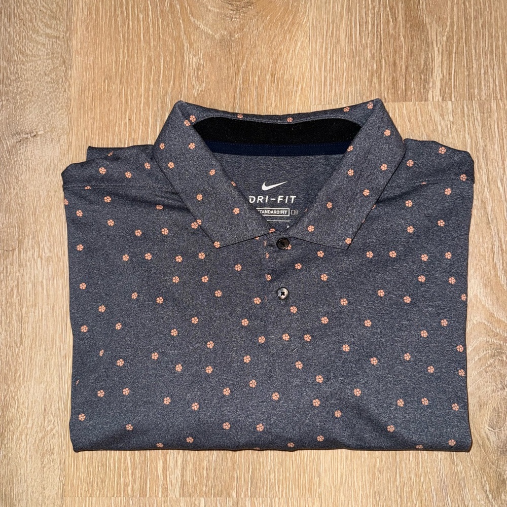Nike Gray Polka Dot Polo Shirt with Classic Collar